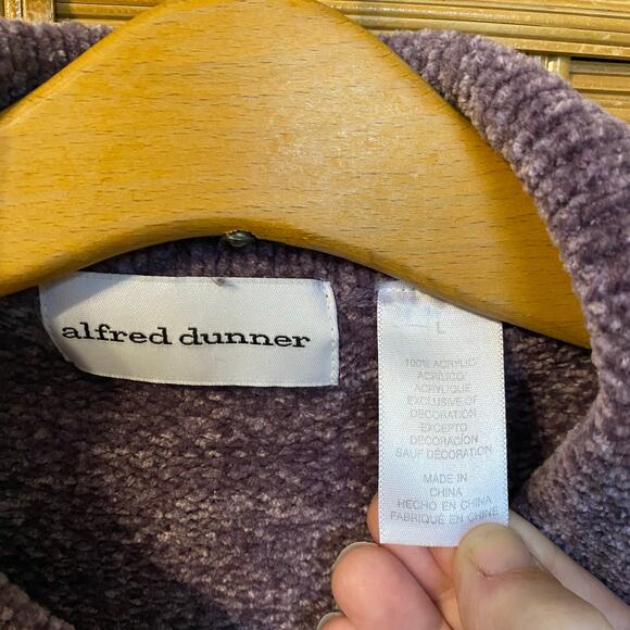 Vintage Alfred Dunner Purple Chenille Sweater Floral Embroidered Collared L - Picture 3 of 5